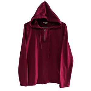 G.H. Bass & Co. Men's Pullover Hoodie Sweater, Burgundy, Large, 1/4 Zip, Vintage